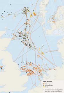 Offshore Oil and Gas Fields under Exploitation in the North Sea