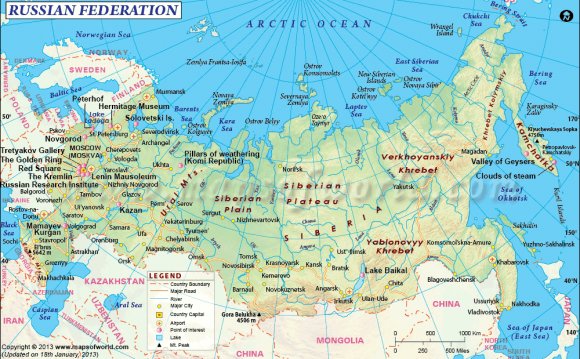 Map of Finland and Russia